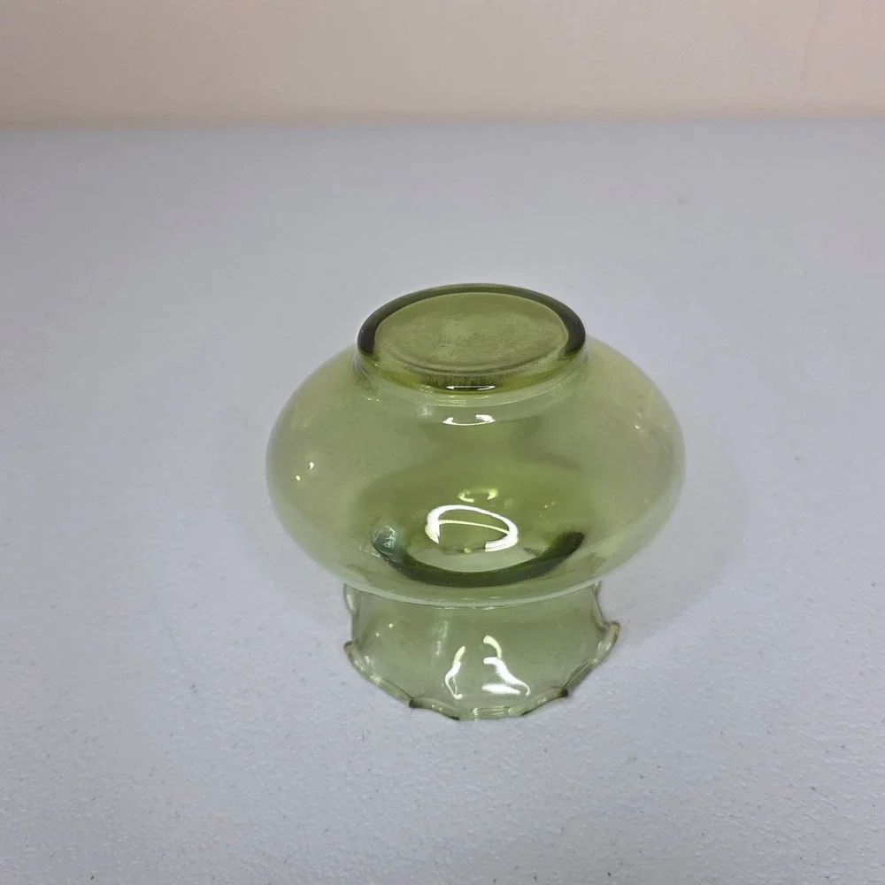 Vintage MCM Glass Bud Vase Small Green Ruffled Rim Hand Blown Home Decor